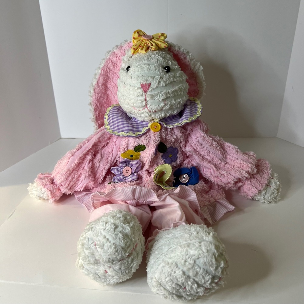 Burton+Burton Chenille Bunny Shelf Sitter 2007 Pink White Purple‎ 20" appx